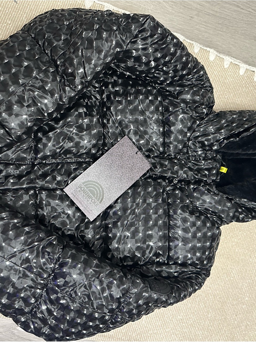 South Pole Women’s  Black Geometric Puffer Hoodie Jacket - Winter Jacket